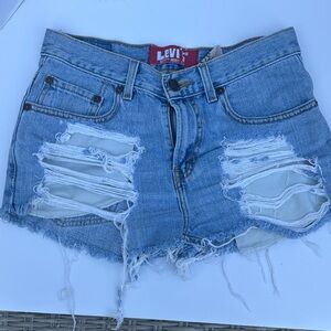 Levi's Light Blue Ripped Denim Mini Short